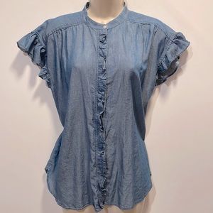 Loft Chambray Short Sleeve Ruffle Top, Size S